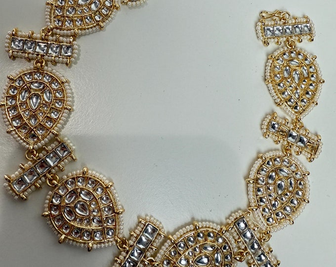 Kundan Pearl Sheesh Phool/matte gold Kundan Head Band/Matha phool/Indian Bridal Jewelry/Bridal Matha Patti/Kundan hair accessory