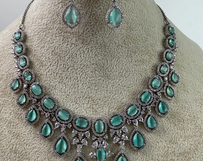 Mint Diamond Necklace  /Indian jewelry/ CZ Choker/Bridal choker/Diamond choker/ Indian Necklace/CZ Mint diamond necklace