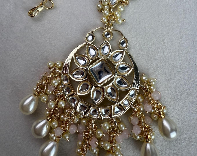 Kundan Baby Pink Maang tikka /Gold tika /Indian tikka/Bridal Maang tikka/ Bollywood jewelry/Matha Patti/ Indian jewelry/