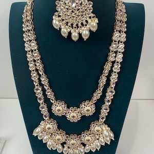 Long Kundan Necklace Set with earrings  Tikka  /Kundan long Haar/bridal necklace/Indian wedding jewelry/Bridal necklace set