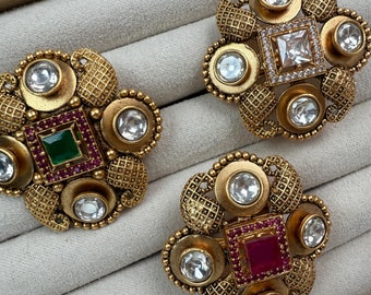 Ruby Green Antique gold  Ring/Adjustable Ring/ Indian Ring/ Indian Jewelry/Indian Wedding jewelry/bridal accessories/Pearls Ring