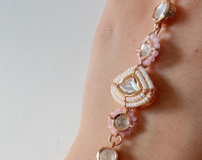 Moissanite diamond  Hathphool /baby pink hand harness/Indian Jewelry/Hand Jewelry/single baby pink Haath phool/Hathh Panja