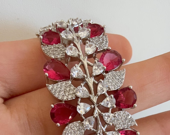 American diamond silver Ruby bracelet bangle/White Sapphire Indian bangles/Indian Jewelry /bridal jewelry/Cubic zirconia Kada