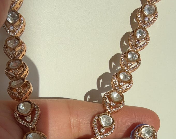 Kundan Jewelry Moissanite Doublet Stone necklace set/Kundan Moissanite Stone bridal Mint Necklace / Indian Bridal Jewelry