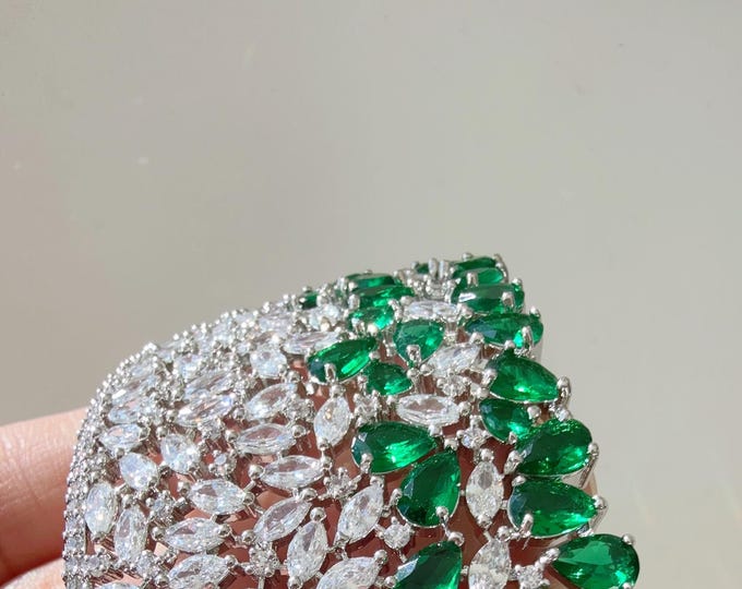 American diamond silver emerald bracelet bangle/Cz stone  diamond Indian bangles/Indian Jewelry /bridal jewelry/Cubic zirconia emerald Kada