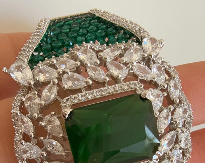 American diamond silver Emerald bracelet bangle/White Sapphire Indian bangles/Indian Jewelry /bridal jewelry/Cubic zirconia Kada