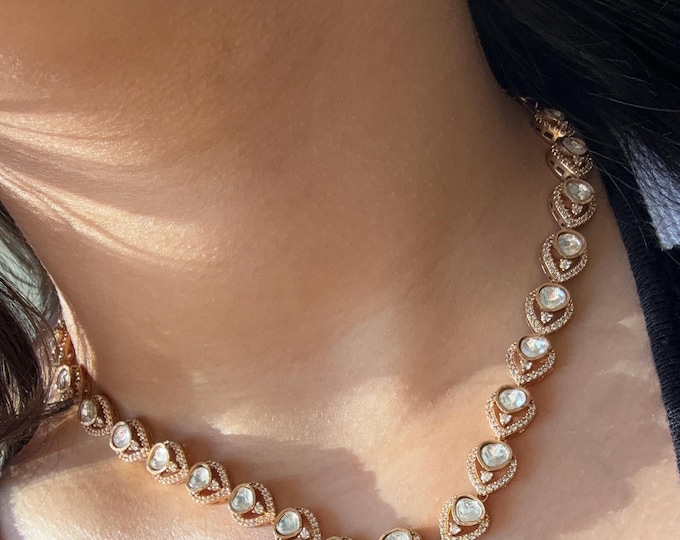 Kundan Jewelry Moissanite Doublet Stone necklace set/Kundan Moissanite Stone bridal Green Necklace / Indian Bridal Jewelry