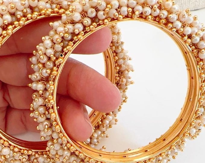 Mix Match Pearls bangles pair/Gold Plating Gold Pearl Bangle Set/ Indian Bangles/ Pakistani jewelry/ Indian jewelry/ Pearl Kada