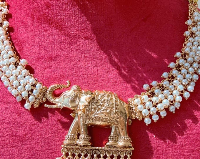 Gold plated Necklace /Indian elephant Choker /Guttapusalu necklace /Temple jewelry/South Indian jewelry/Indian Wedding jewelry