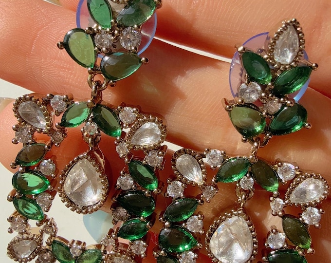 Diamond green  Earrings / Indian Jewelry Indian Earrings/American Diamond green  jhumka/CZ Earrings/Indian jhumka