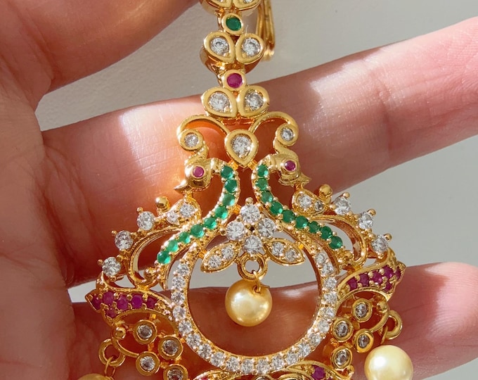 American Diamond gold Maang tikka/ Indian Wedding Jewelry/ Pakistani Jewelry/ Matha patti/ Indian forehead jewelry/Indian Jewelry