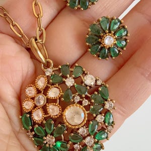 Moissanite Kundan Pendant Set/Moissanite Kundan Pendant studs set / Indian Bridal Jewelry/Uncut Moissanite Pendant & Stud Earrings Set