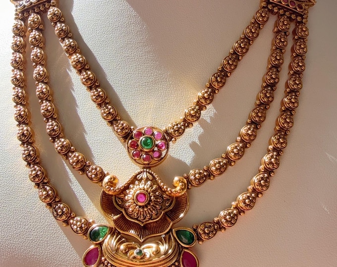 Ruby Green  Wedding Necklace  //Guttapusalu necklace /Temple jewelry/South Indian jewelry/Bridal  Ruby green necklace/
