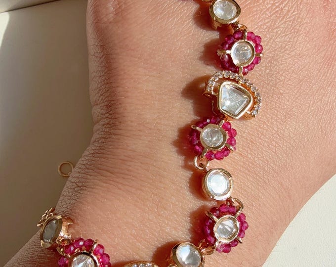 Moissanite diamond  Hathphool /Ruby hand harness/Indian Jewelry/Hand Jewelry/single Haath phool/Hathh Panja