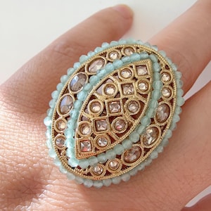 Kundan Polki Oversized Mint Ring/Adjustable Ring/ Indian Ring/ Indian Jewelry/Indian Wedding jewelry/bridal accessories