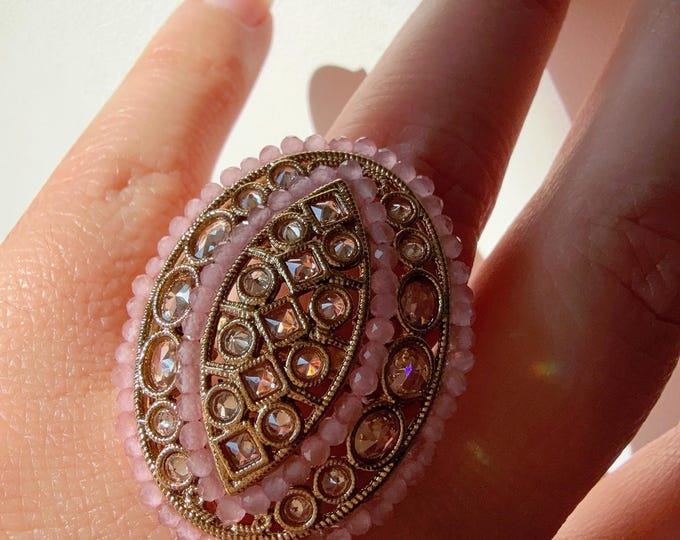 Kundan Polki Oversized Baby pink Ring/Adjustable Ring/ Indian Ring/ Indian Jewelry/Indian Wedding jewelry/bridal accessories