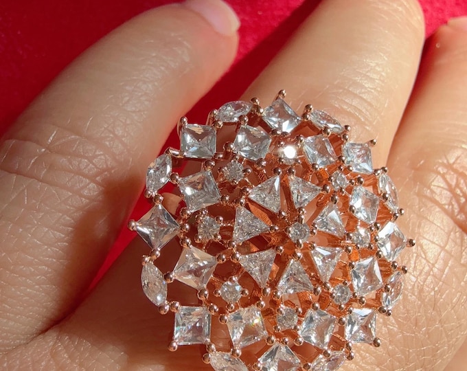 Rose gold  diamond ring /Adjustable Ring/ Indian Ring/Rose gold Indian Jewelry/Indian Wedding jewelry/bridal accessories