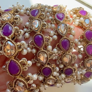 Lila Kundan Pärlarmband – Polki Smycken med Antikguldfinish (Set om 4)