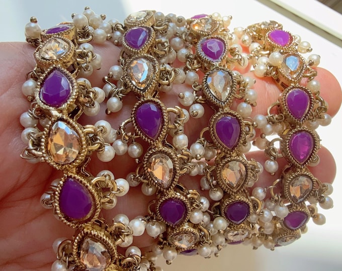 New arrival big polki size Purple  Kundan  Pearl Bangles 4 PC/Indian Bangles/wedding jewelry/Purple Kundan bangles/Polki Kundan  bangles