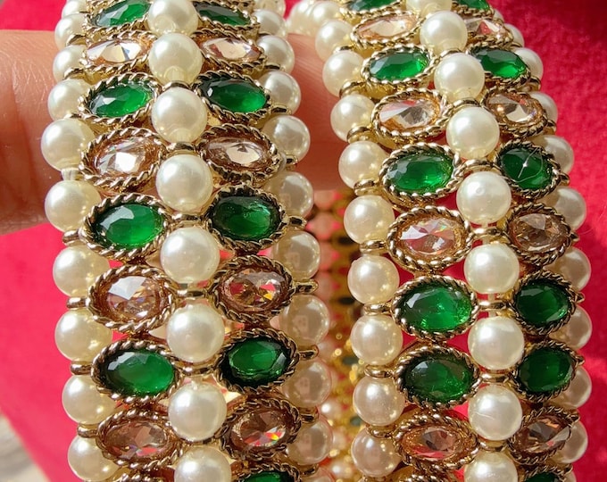 Emerald Green Kundan Polki Bangles kada pair/Polki Kundan antique finish Bridal bangles /Indian Jewelry//green  Kundan Kangan