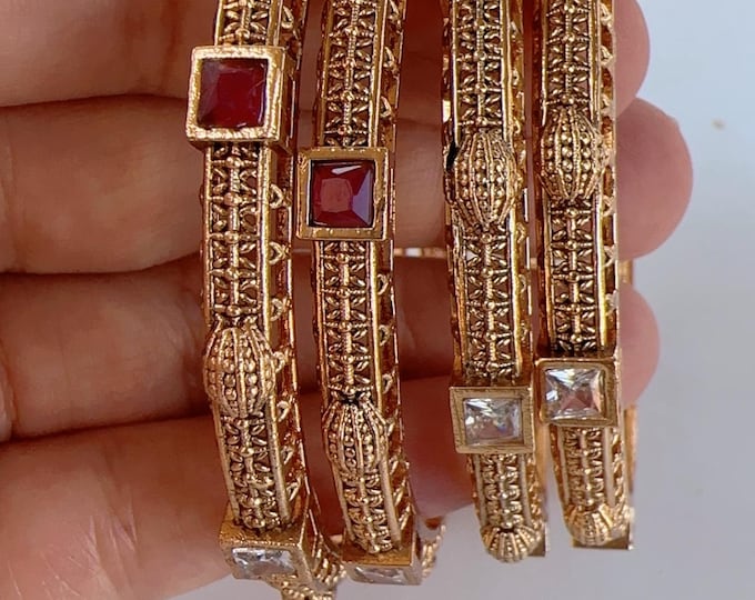 Indian Bangles 4 PC set /Pearl Bridal Bangle set/Gold Plated Wedding Bangles/Mix n Match bangles/Gold chuda Set/Indian jewelry