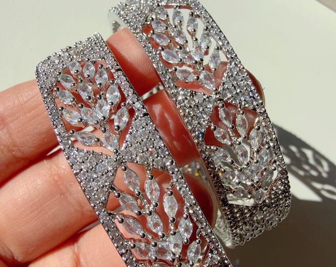 Rhodium Silver American diamond bangle/ /American diamond bangles /Indian bangles/Indian Jewelry (AD) cubic zirconia bangles