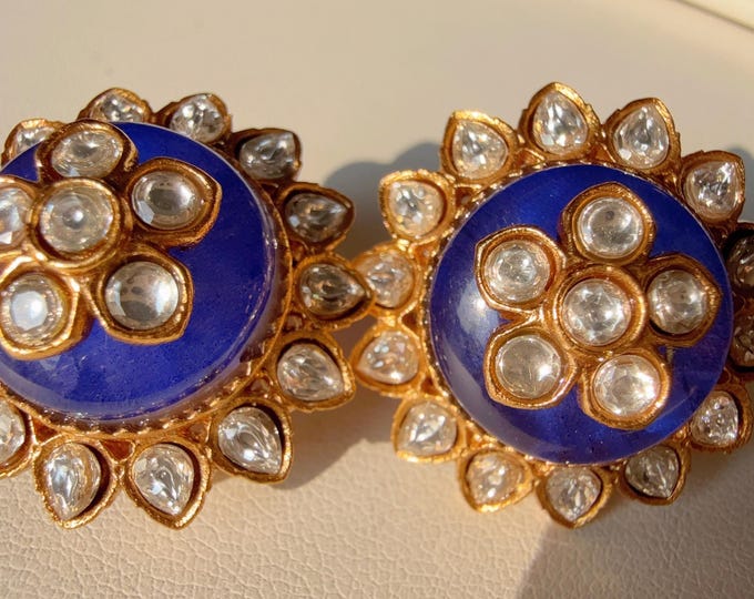 Blue  Doublet stud  Earrings/Moissanite  diamond Kundan Studs /Indian Jewelry /Statement Stud Earring/Indian studs