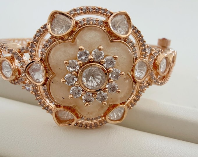 Openable Moissanite  kundan bridal Polki  kada Bangles / Cz stone Moissanite kada /Indian Jewelry /Mother Of Pearl Bracelet kada
