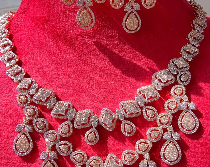 2 tone double layer Necklace diamond necklace /Indian jewelry/ CZ Choker/Bridal choker// Indian Necklace/2 tone diamond choker
