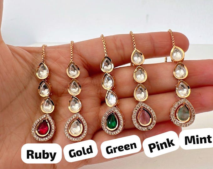 Kundan Delicate Tikka With Gold Plating / Indian Wedding Jewelr/ Matha patti/ Indian forehead jewelry/Indian Jewelry/Bridesmaid's jewelry
