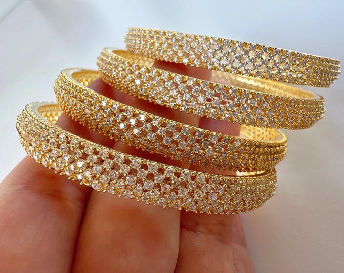 Gold Diamond  Bangle 4 PC Set /Rose Gold Cubic Zirconia Designer Bangles /Indian Jewelry / Indian Bangle/Rose gold  Bracelets