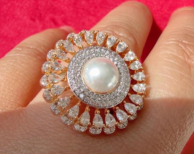 2 tone diamond  statement  ring /Adjustable Ring/ Indian Ring/2 tone gold  Indian Jewelry/Indian Wedding jewelry/bridal accessories