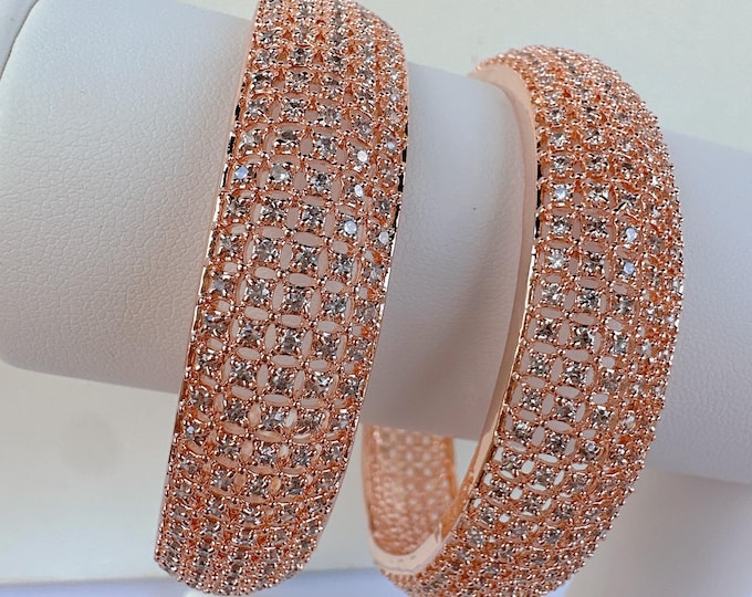 Rose gold American diamond bangle pair / Cz stone rose gold kada/Rose gold bracelet/indian bangles/Indian Jewelry /bridal jewelry