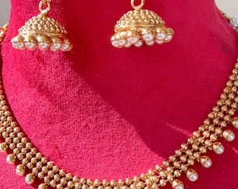 Antique Gold Necklace/Indian wedding jewelry/South Indian Jewelry/Wedding necklace/Temple Jewelry