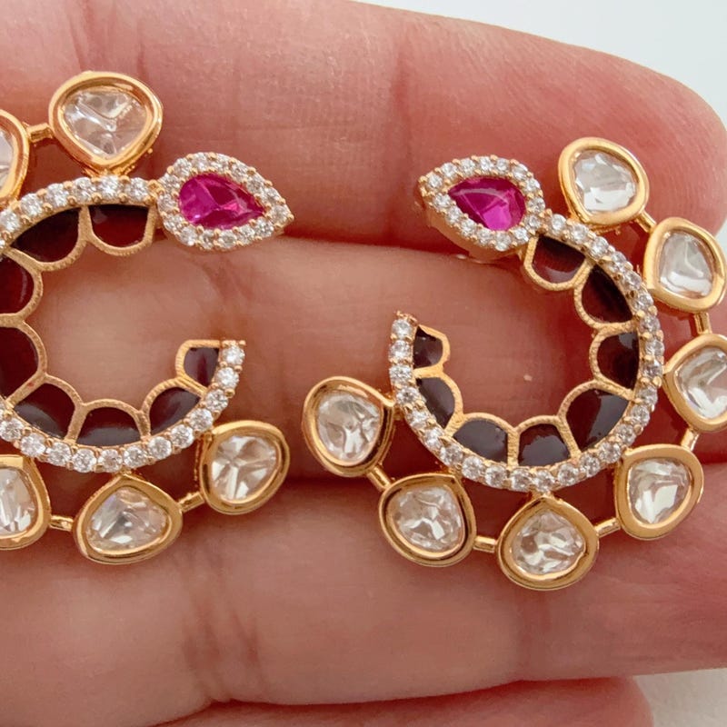 Maroon Color Meenakari Stud Earrings main image 0