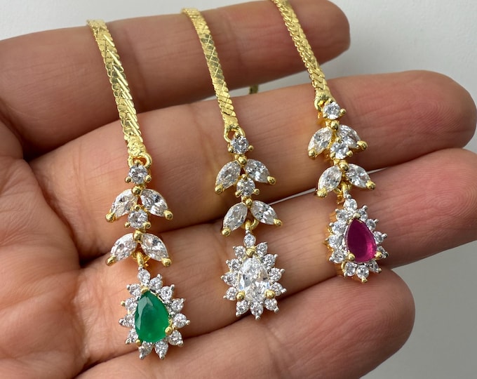 Dainty Tikka/ American Diamond 2 Tone Maang tikka/ Indian Wedding Jewelry/ Pakistani Jewelry/ / Indian forehead jewelry/Indian Jewelry