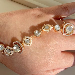 Moissanite diamond  Hathphool /Diamond pearl hand harness/Indian Jewelry/Hand Jewelry/single Haath phool/Hathh Panja