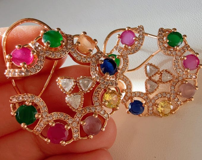 Loop Diamond Stud Earrings/Moissanite  Kundan Multi Studs /Indian Jewelry / /Diamond Multi Studs