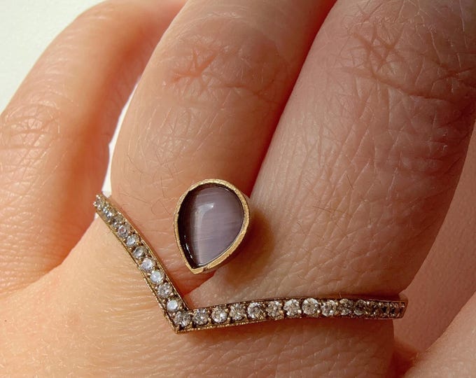Heart double finger diamond  baby pink  ring /diamond Ring/Adjustable Ring/ Finger Kundan Ring /Indian Wedding jewelry/ Kundan ring