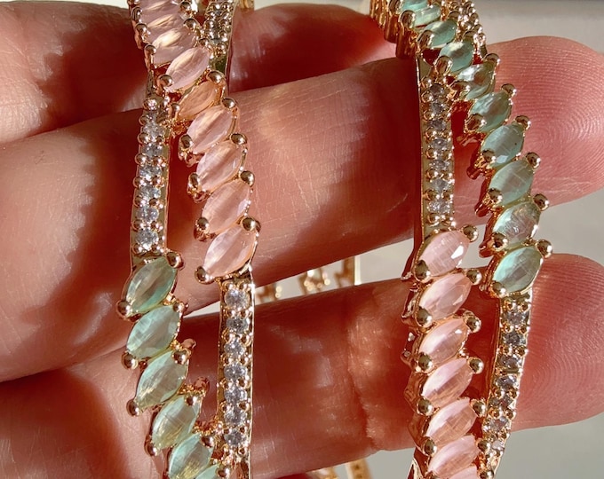 Gold Tone Mint pink American diamond bangle next to real / Gold diamond bangles /gold diamond bracelet/indian bangles/Indian Jewelry