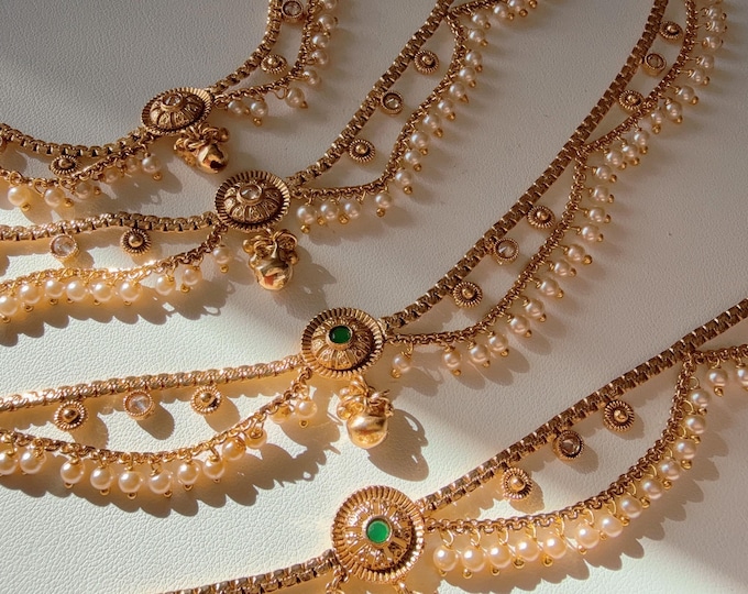gold plated polki kundan  Payal Pair /Indian Anklets/ Gold Anklet Payal/ Payal/ Panjeb/ Indian Jewelry/ Bridal Ruby Green Payal pair