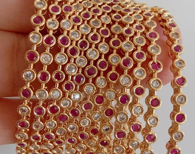 cubic zirconia Gold ruby bangles set of 12/ Indian CZ Bangles/ gold diamond  Bangle Set/ gold American Diamond CZ Bangles/Bridal Bangles