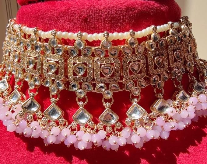 Antique Polki Kundan Purple choker Set/Kundan Choker/bridal necklace/Indian wedding jewelry/Bridal necklace set/Purple wedding Necklace