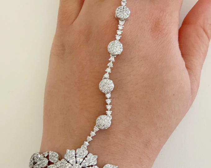 Silver diamond  single haath phool /hand harness/Indian Jewelry/Hand Jewelry/Haath phool/Hand Chain Bracelet for Her