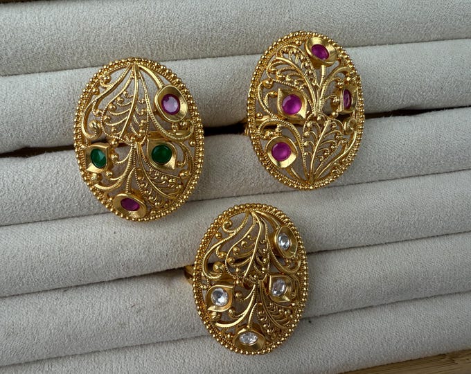 Ruby Green Antique gold  Ring/Adjustable Ring/ Indian Ring/ Indian Jewelry/Indian Wedding jewelry/bridal accessories