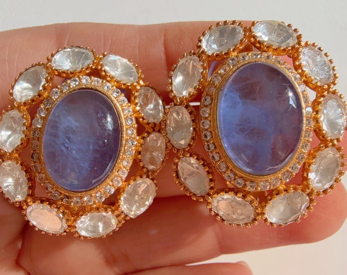Blue  Doublet Stone stud Earrings/Moissanite  diamond Kundan blue  Studs /Indian Jewelry /Statement Stud Earring/