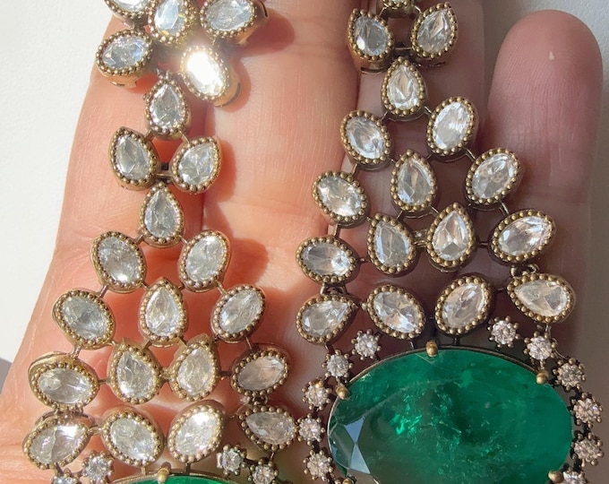 Green Doublet Stone Moissanite kundan Earrings/Elegant Statement Jewelry/Green Moissanite Earrings/Bridal Diamond green earrings