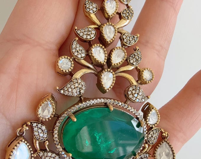 Preorder Green Doublet Stone Moissanite kundan Earrings/Elegant Statement Jewelry/Green Moissanite Polki Earrings/Bridal Diamond earrings