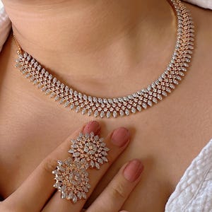 Rose gold Necklace diamond choker  /Indian jewelry/ CZ Choker/Bridal choker/ Indian Necklace/2 Tone diamond choker/Gifts for Her