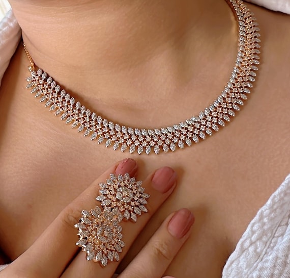 Diamond Choker Set White Diamond Necklace/cz Choker Necklace Set